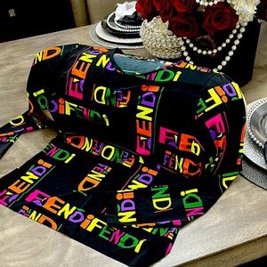 Fendi Black Top with Multicolor Logo
